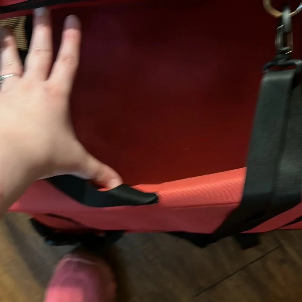 Dog car seat and the strap go over the back and front seat